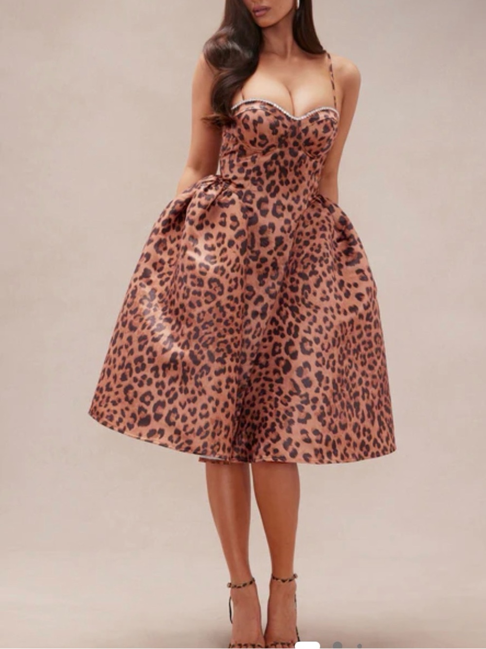 Roaring Love Leopard Satin Midi Dress - Leopard